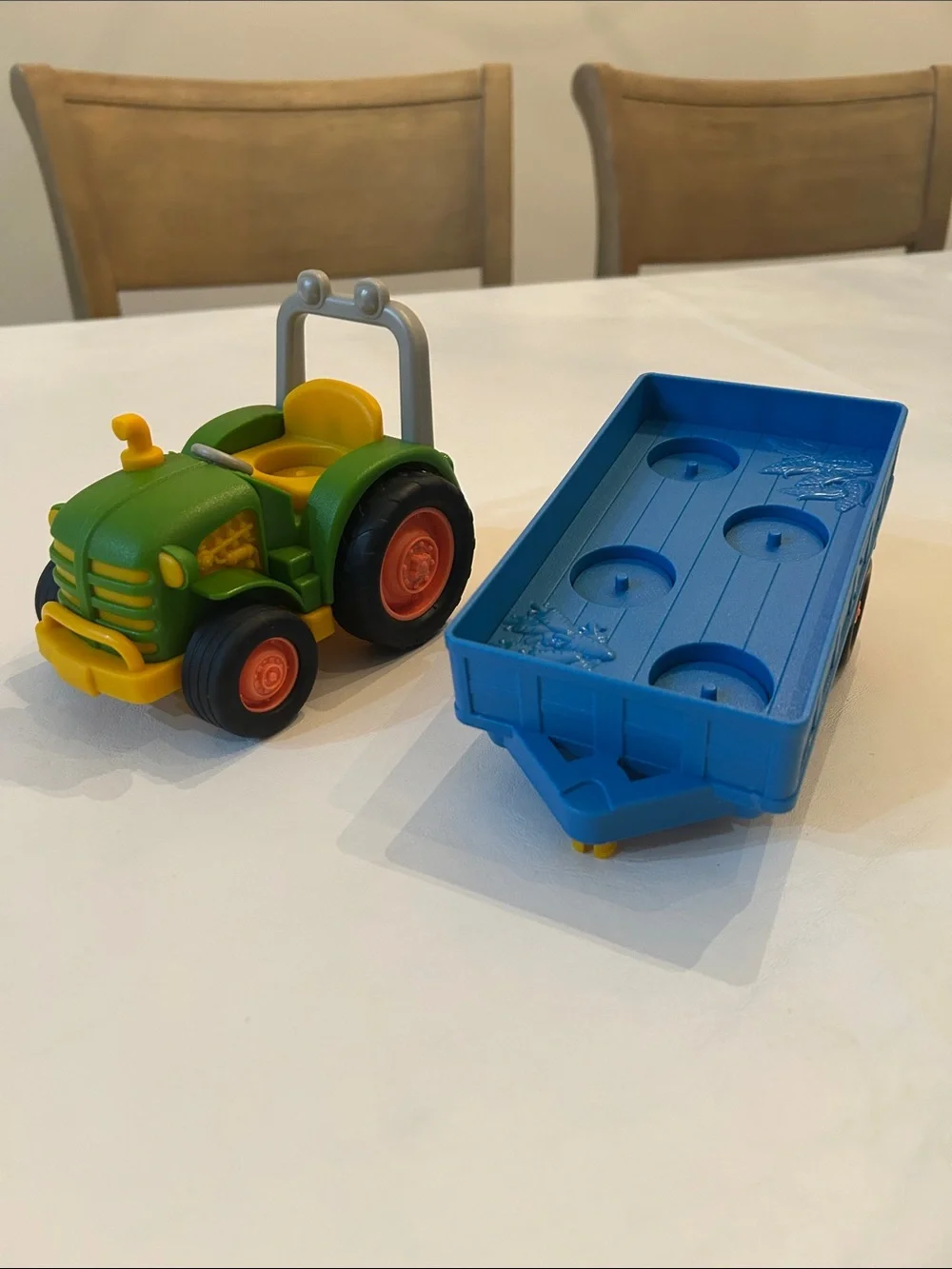 Green Tractor Toy with Trailer and Farm Animals